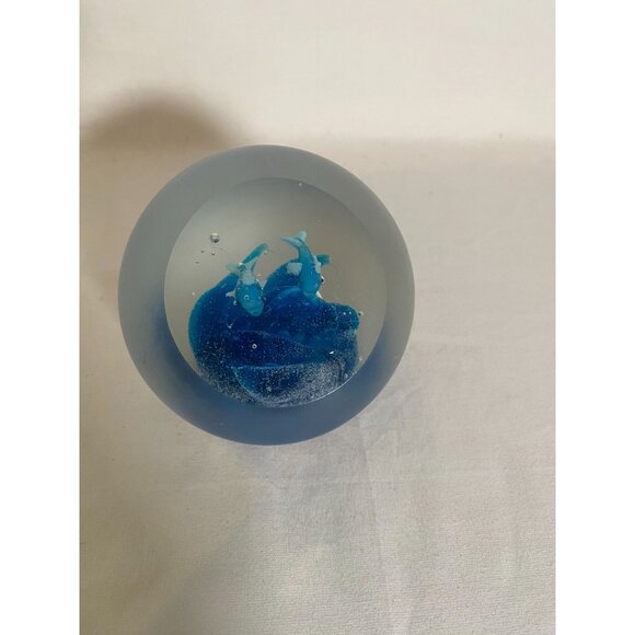 Two Dolphins inside Frosted glass paperweight - Picture 1 of 6